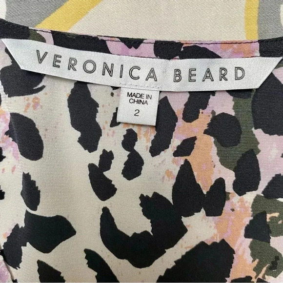 Veronica Beard Ramona Leopard Silk Blend V-Neck 3/4 Sleeve Top Size 2 - Picture 14 of 15